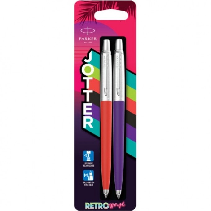 Набор ручек PARKER JOTTER ORIGINALS BALLPOINT PENS 80'S RETRO WAVE, RED + PURPLE 2186314
