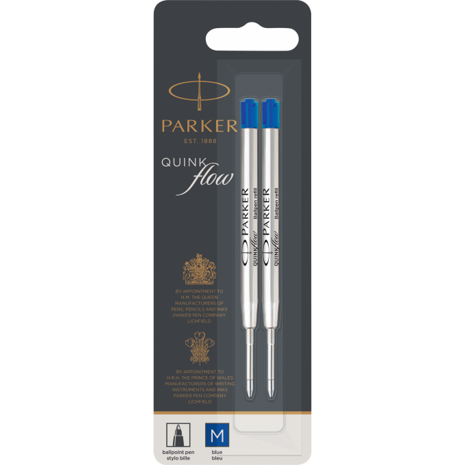 Стержень шариковый PARKER QUINKFLOW Z08 M 1мм синие чернила блистер (2шт) 1950373